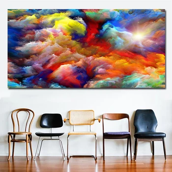 

SELFLESSLY Abstract Art Canvas Painting Colorful Clouds Modern Wall Pictures, Big Size Canvas Art Prints and Poster Wall Art