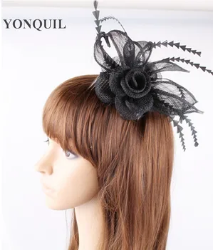 

2 PCS Ladies black feather flowers sinamay fascinators for party hats bridal hair accessories cocktail hats PROMOTION P07