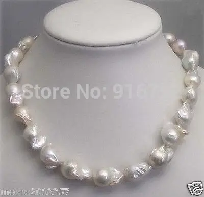

Wholesale>REAL HUGE mm SOUTH SEA WHITE BAROQUE PEARL NECKLACE 18" 14K