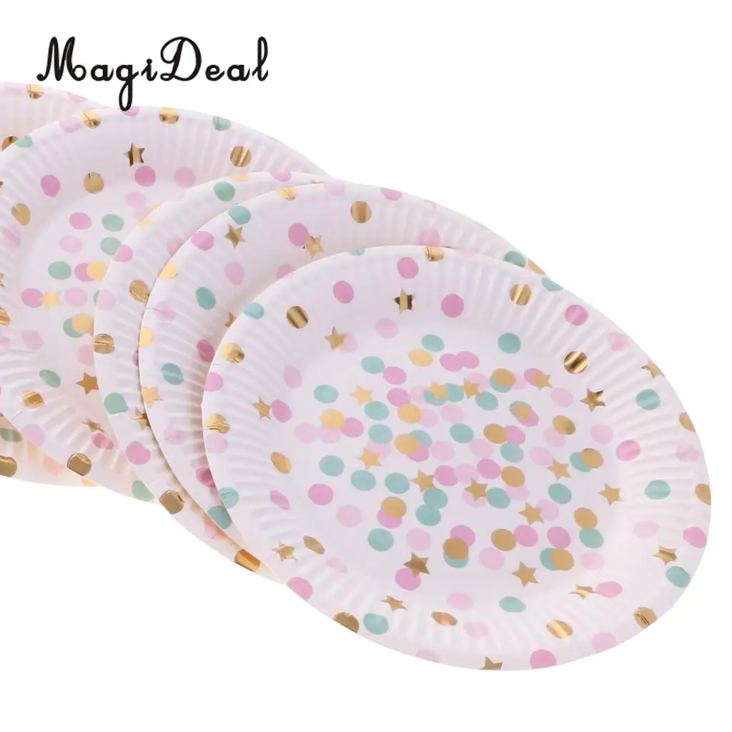 50 Sets Polka Dots Star Paper Plates Cups Baby Shower Birthday Wedding Party Dinner Disposable Tableware