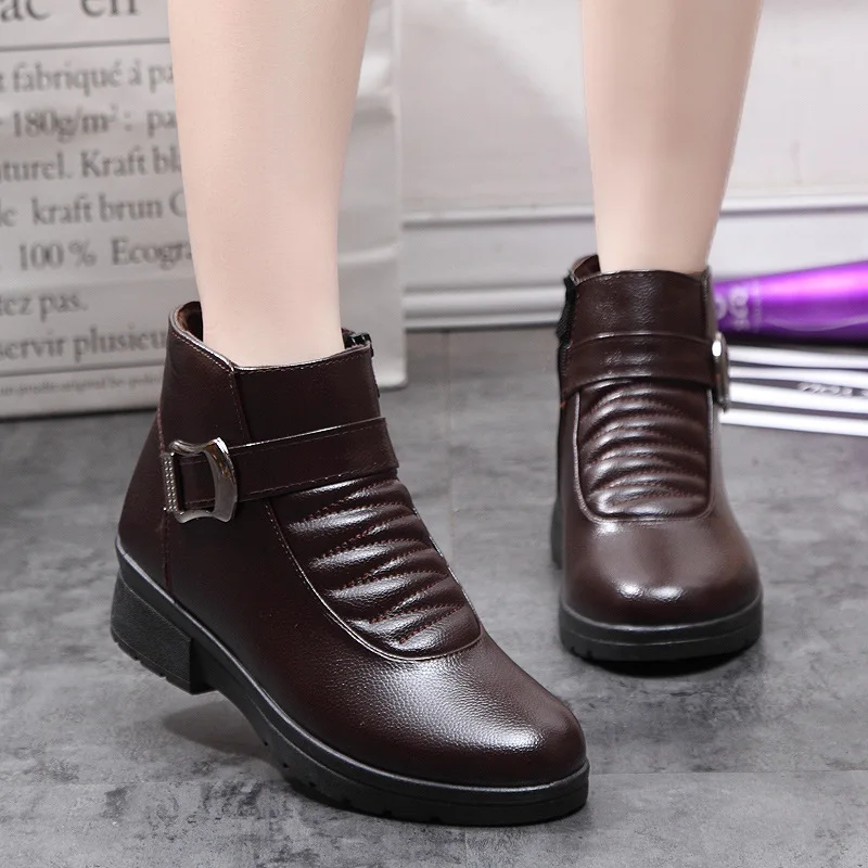 

Women Boots Lace Up Casual Ankle Boots Round Toe PU Women Shoes Winter Warm Snow Boots Women