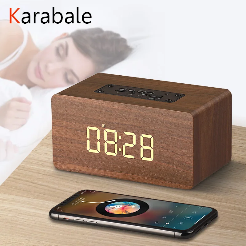 Новый деревянный Bluetooth динамик Будильник беспроводной портативный HiFi Shock Bass Altavoz