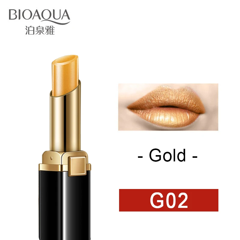 BIOAQUA Gold Lipstick Brilliant Lip Gloss Refreshing Long Lasting Lipstick Women Sexy Luxury Glitter Makeup Lips Tool 38 - Цвет: Gold