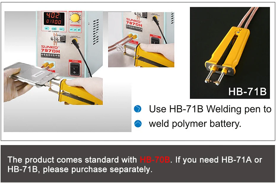 SUNKKO 797DH батарея точечный сварщик 3.8KW Высокая мощность точность точечная Импульсная Сварка машина с HB-70B ручка для 18650 батарей