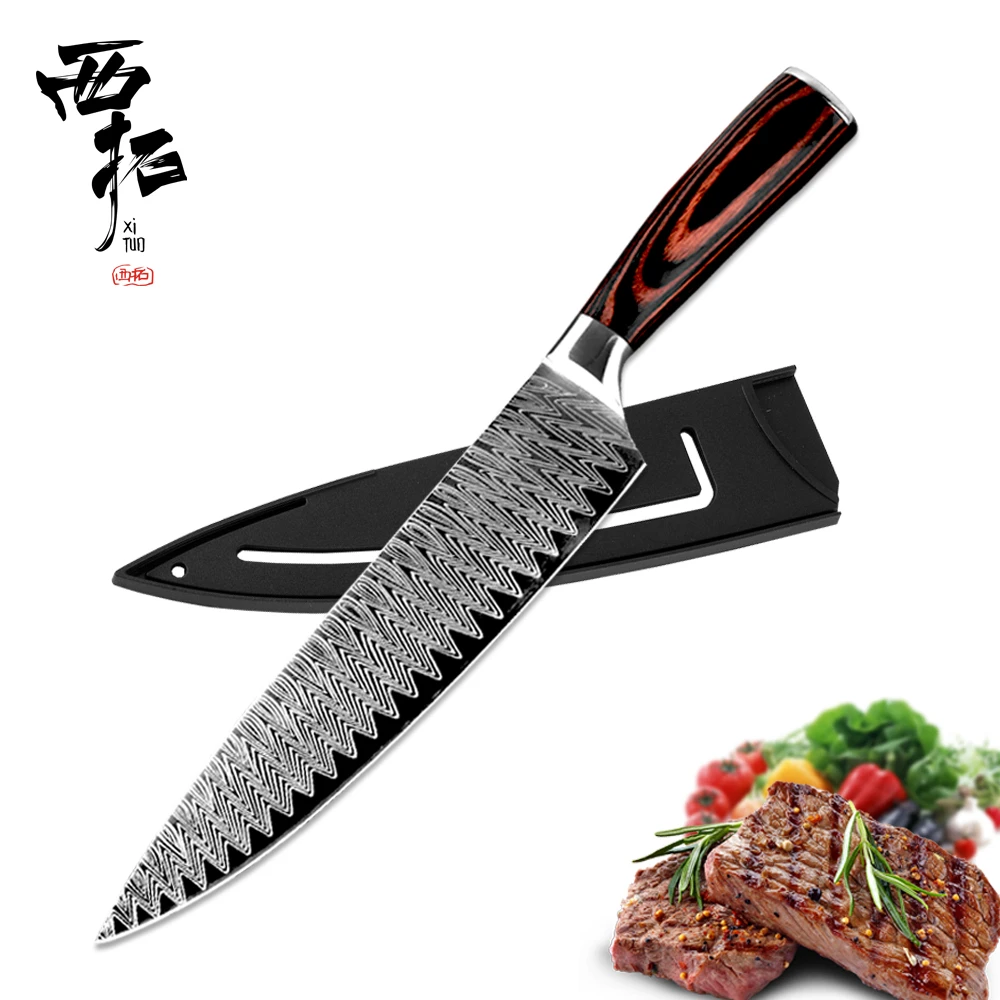 

XITUO 8" kitchen chef knifestainless steel slicing sashimi Sushi steak home restaurant kitchen utensils laser Damascus pattern