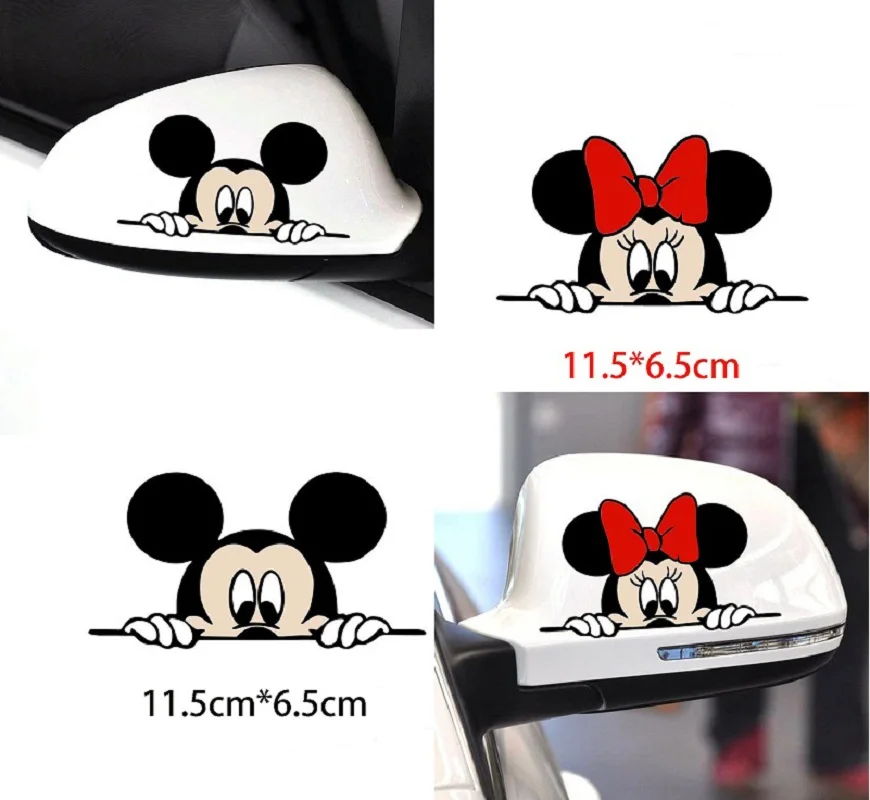 Funny Cute Cartoon Characters Stickers Mickey Minnie Car Stickers Fancy Style Decals Decorative Rearview Mirror Decal Styling