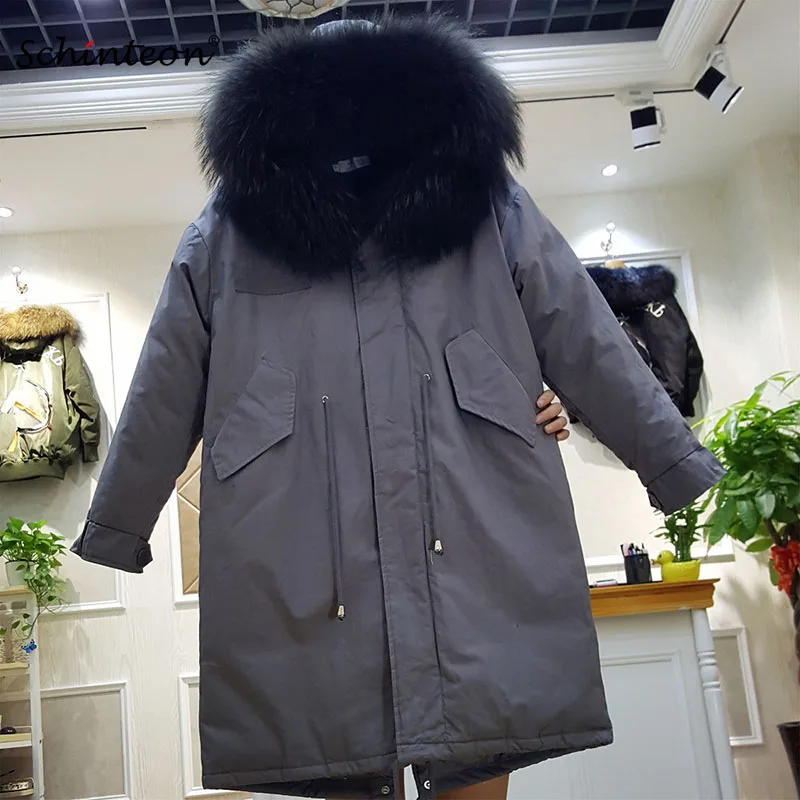 

2019 New Women Down Jacket with 100% Real Big Raccoon Fur Trim Hood Adjustable Waist Warm Winter Outwear Coat Detachable Liner