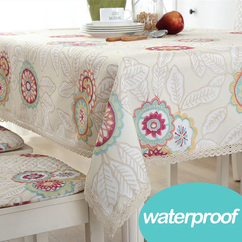 

Round dinning table flower waterproof oilskin beige cotton oilcloth tablecloth table cover wedding square floral fabric party