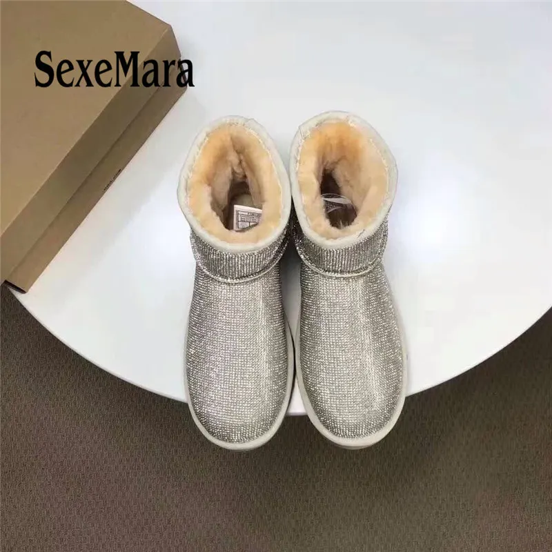 

SexeMara Winter new diamond Women snow boots Real Australian natural sheep fur boots Woman Keep Warm Shoes