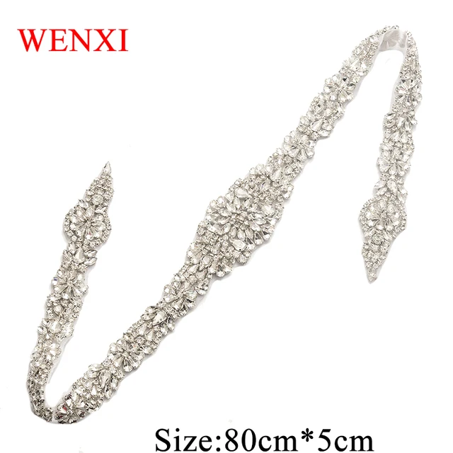 WENXI 5PCS Rhinestones Applique Accessory For Wedding Dress Belt Clear Rose Gold Crystal