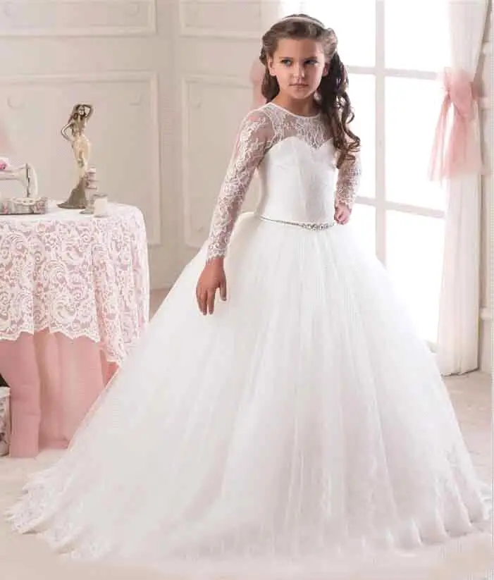 Gran oferta de vestidos de manga larga para niña y mujer, vestidos de encaje bodas, vestidos de primera comunión para niña, vestidos de concurso blanco marfil|flower girl dresses|long flower girl dressflower