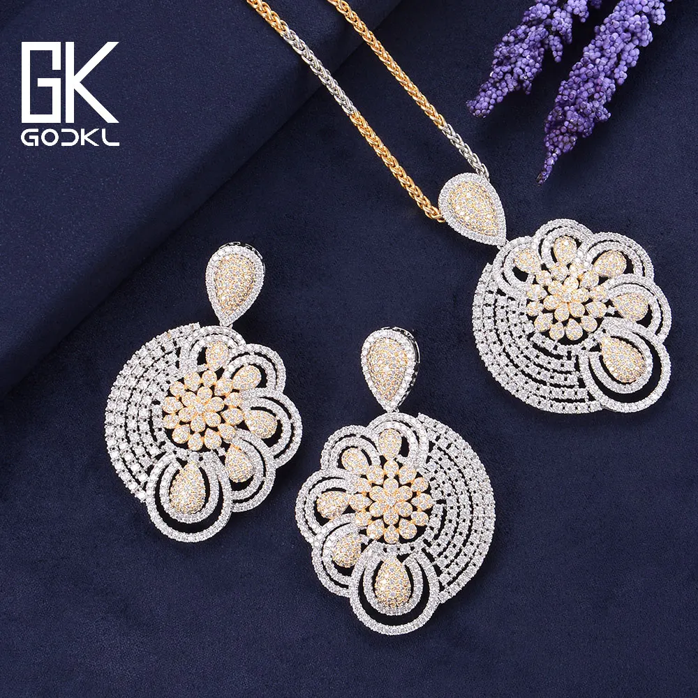 

GODKI Luxury Cubic Zircon Nigerian Necklace Earring Jewelry Sets For Women Wedding Flower Africa Indian Bridal Jewelry Set 2018