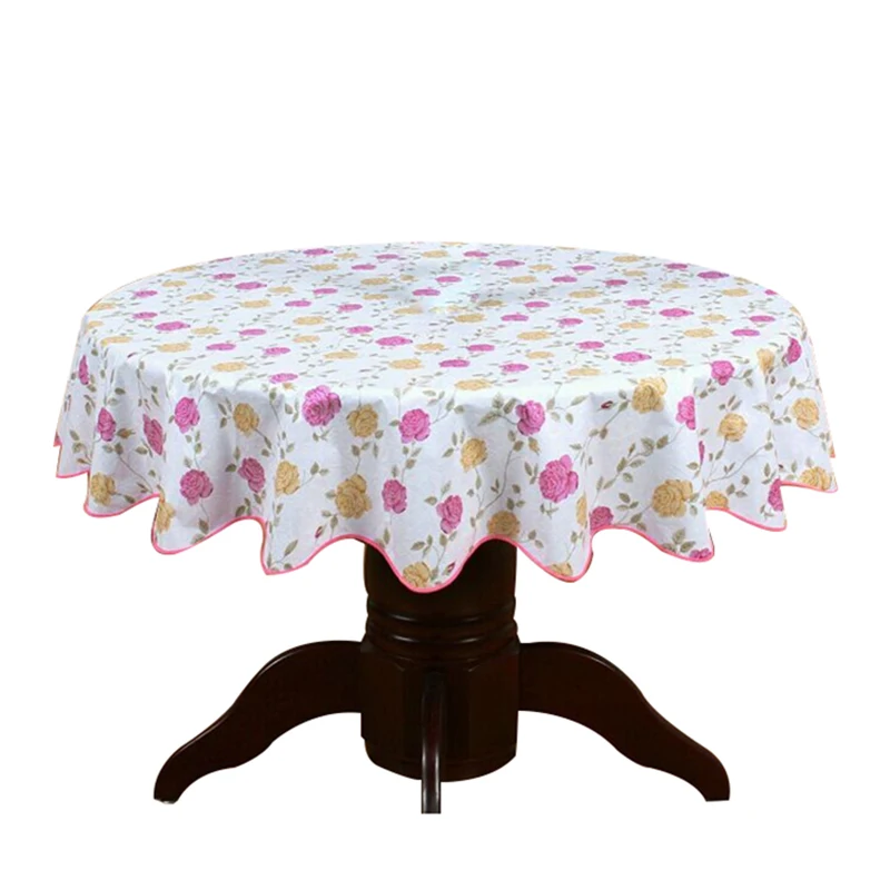  Pastoral Plastic Round Tablecloth PVC Oil Proof Waterproof Romantic Florals Printed Table Cover Wed