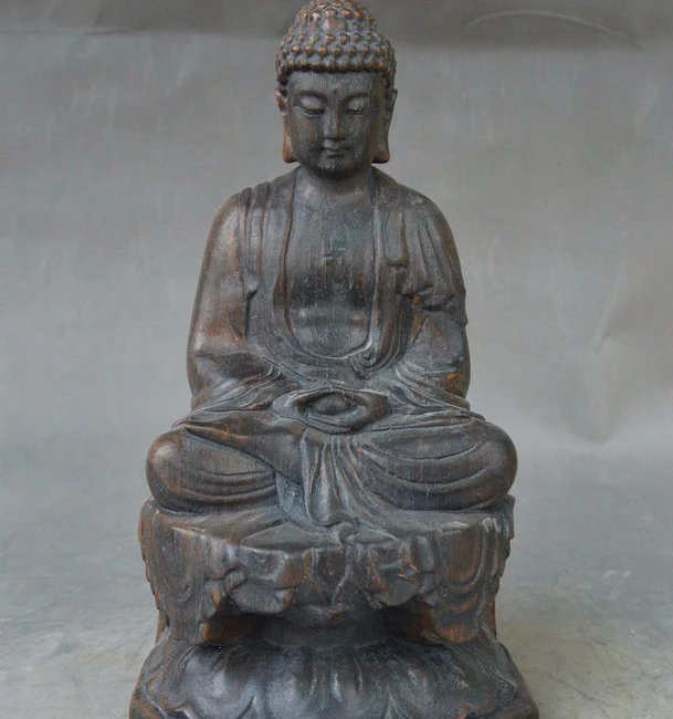 

9" Old Chinese Buddhism Bamboo root Sakyamuni Amitabha Shakyamuni Buddha statue