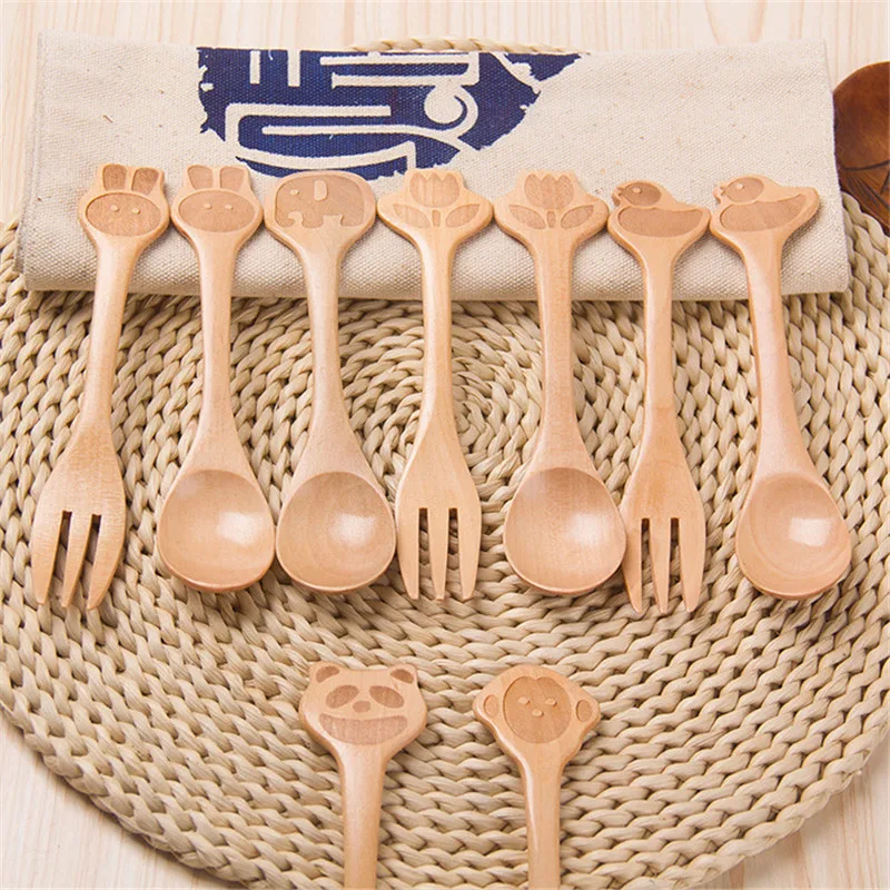 

2pcs/set Cartoon Wood Dinnerware set Kid Spo ons/Forks Kid Children Tableware %