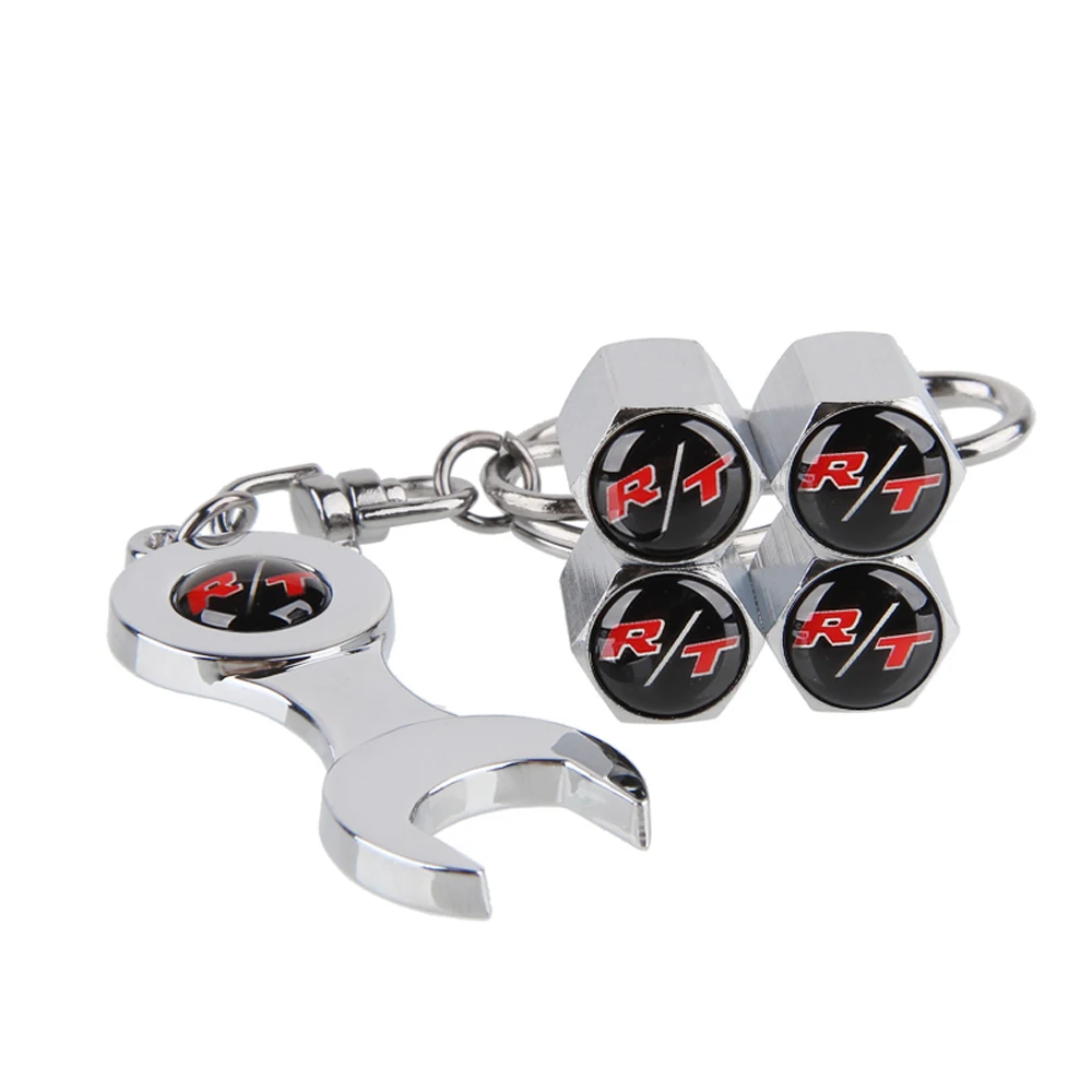 Car Tire Valve Stems Caps Wheel For RT Logo With Mini Wrench Keychain For Dodge JCUV Caliber RAM