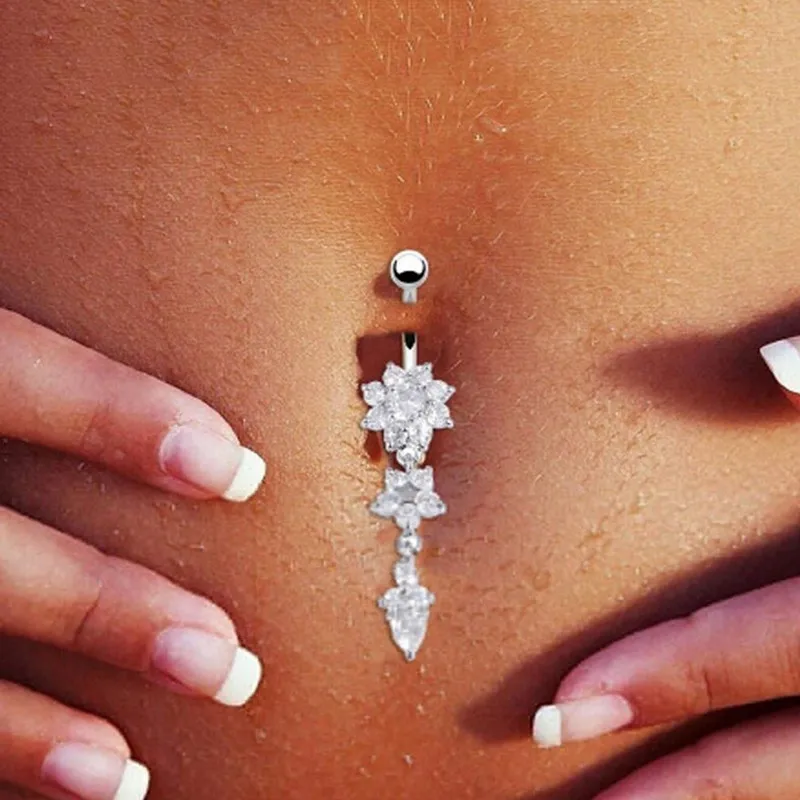 

Sexy Crystal Flower Body Dangle Bars Belly Button Rings Belly Piercing CZ Jewelry Navel Piercing Rings club,party,pub,gift