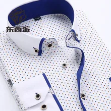 Формальное Деловое платье, рубашки с длинными рукавами и отложным воротником, мужские однобортные хлопковые рубашки высокого качества с принтом в горошек