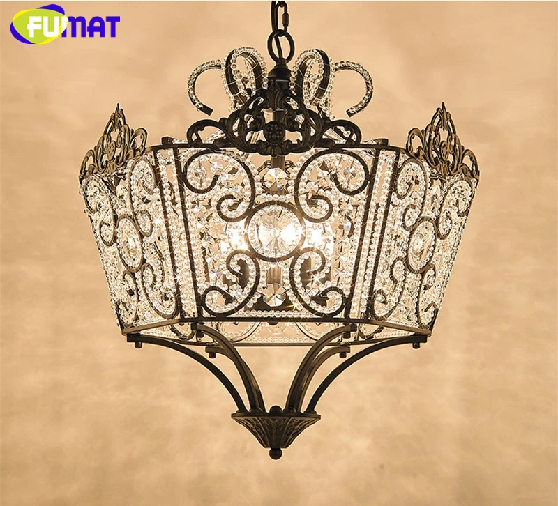 FUMAT Crystal K9 Pendant Lamps Anchor Crown Form Lights Iron Flower Crystal Clear Gold Black Lighting Body hanging light fixture 5