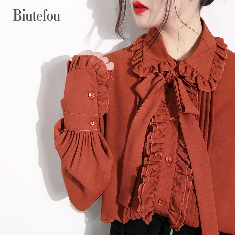 New arrival Spring and Summer Retro pleated 3D lace Shirts women