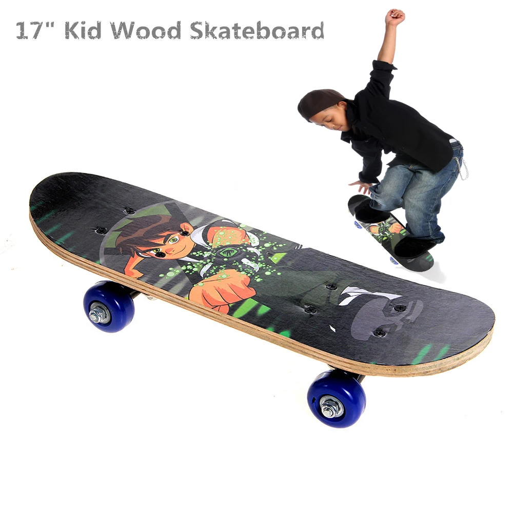 NEW 17" Kid Wood Skateboard Complete Longboard Cruiser Stained Child Toy Xmas Gift Skate Board