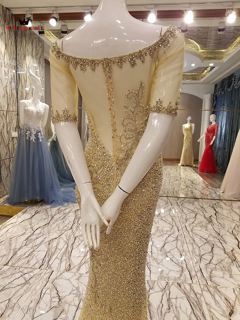 Изготовленный на заказ настоящая фотография короткий рукав "Русалка" голированный Тюль Блестки вышитое Блестящим Бисером Кристалл сексуальное элитное вечернее платье BY25M