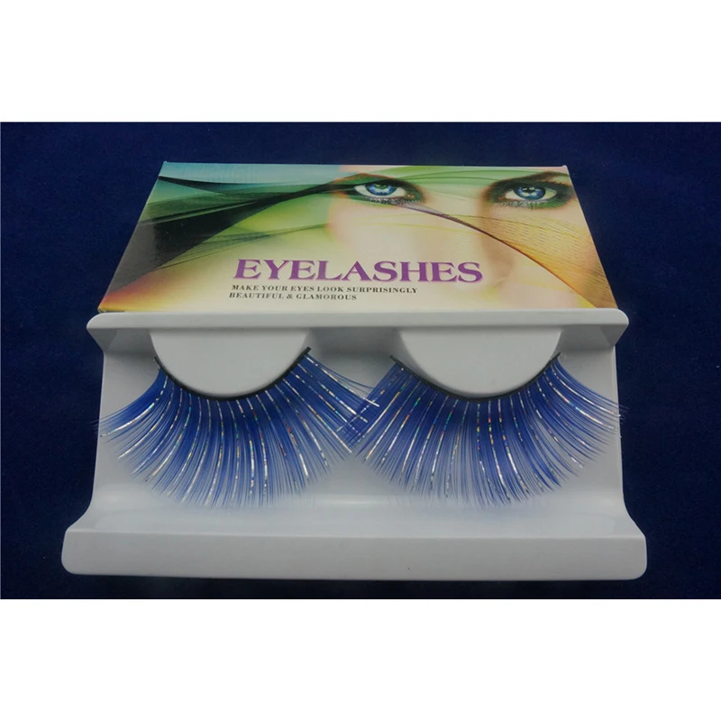 Blue Color Clip Silver Glitter False Eyelashes Long Cosplay Lashes
