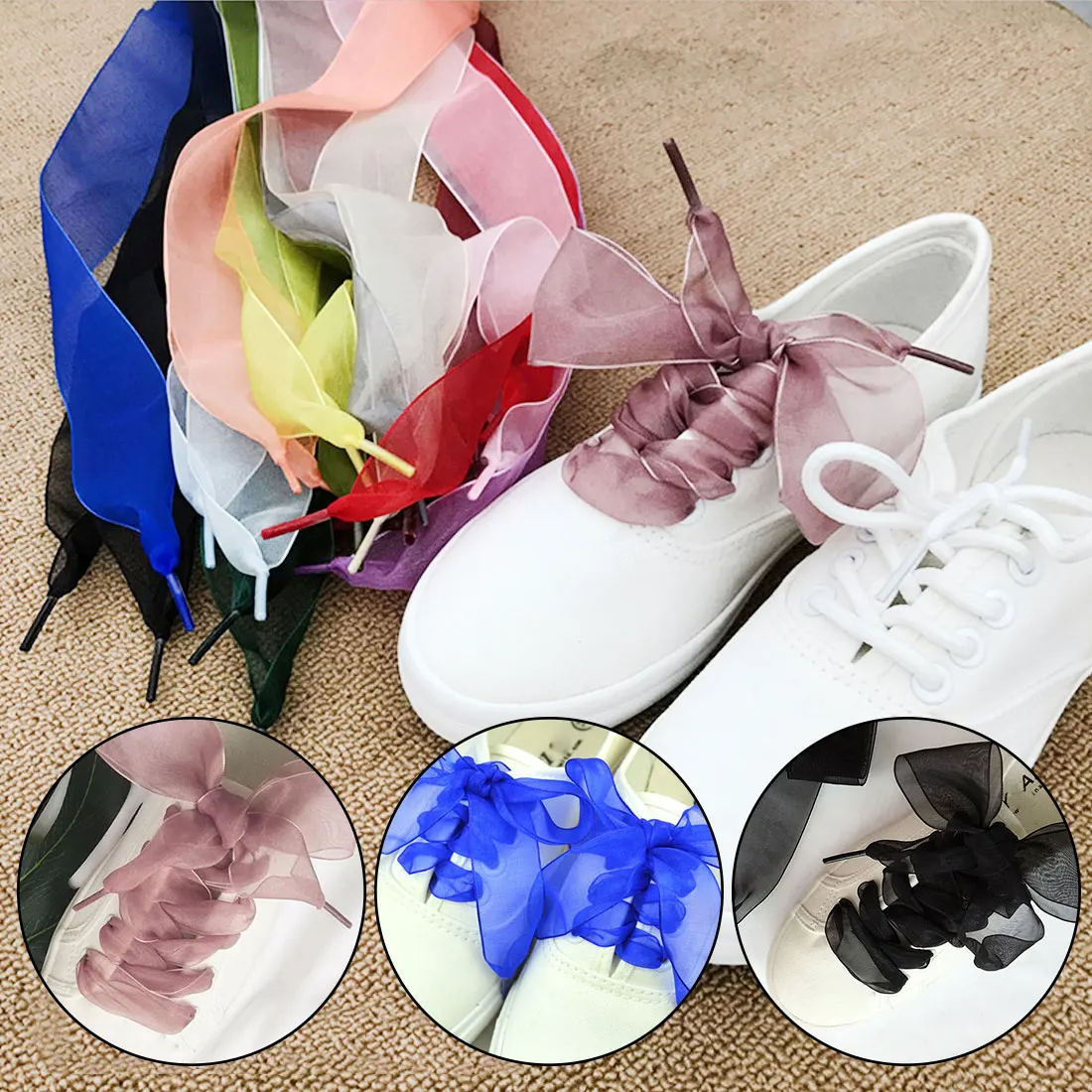 Colorful Shoelaces Flat Silk Satin Ribbon Sport Shoes Laces Sneakers Shoestrings