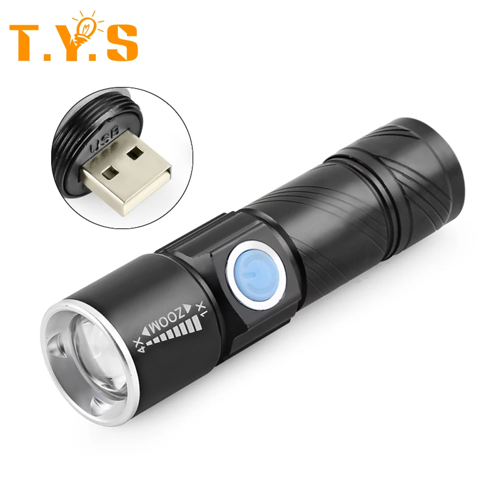 USB Portable LED Flashlight Rechargeable 350LM Outdoor Focus Adjustable