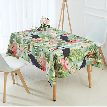 

Summer Tropical Palm Leaf Waterproof Tablecloth Flamingo Printed Table Cloth Exotic Pastoral Restaurant Style Decor Table Cover