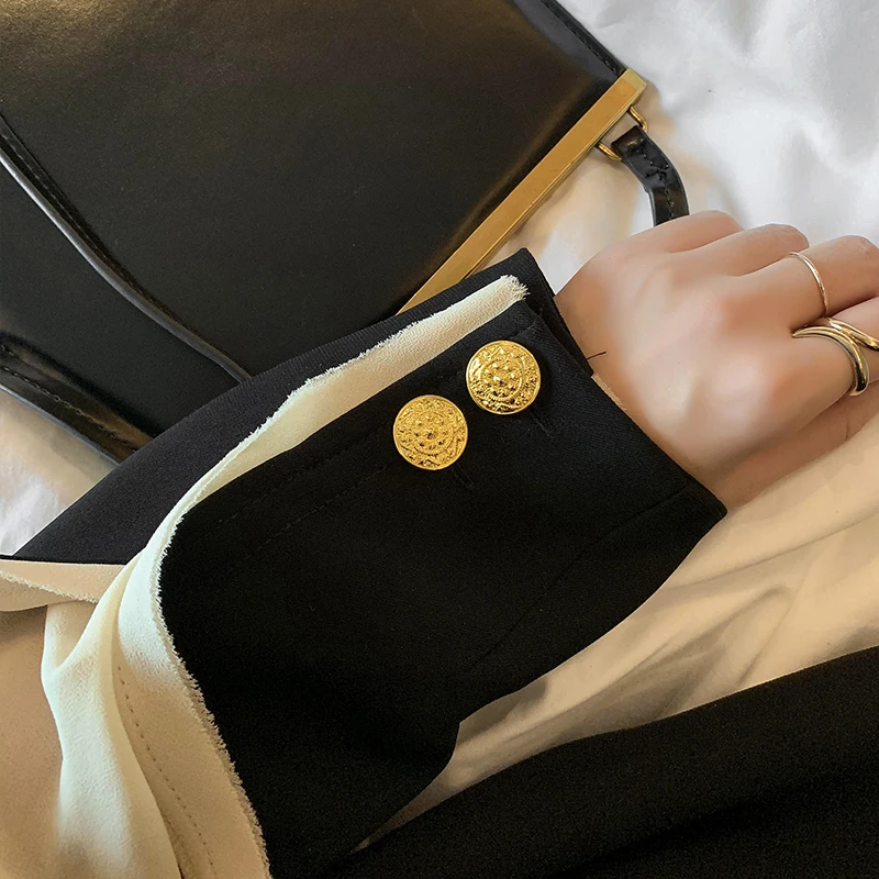 Greatest  [EAM] 2020 New Autumn Winter Lapel Long Sleeve Hit Color Split Joint Loose Temperament Jacket Women