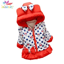 Belababy Baby Girls Coat Winter New Cute Children Polka Dot Hooded Jacket Kids Thicken Cotton Outerwear