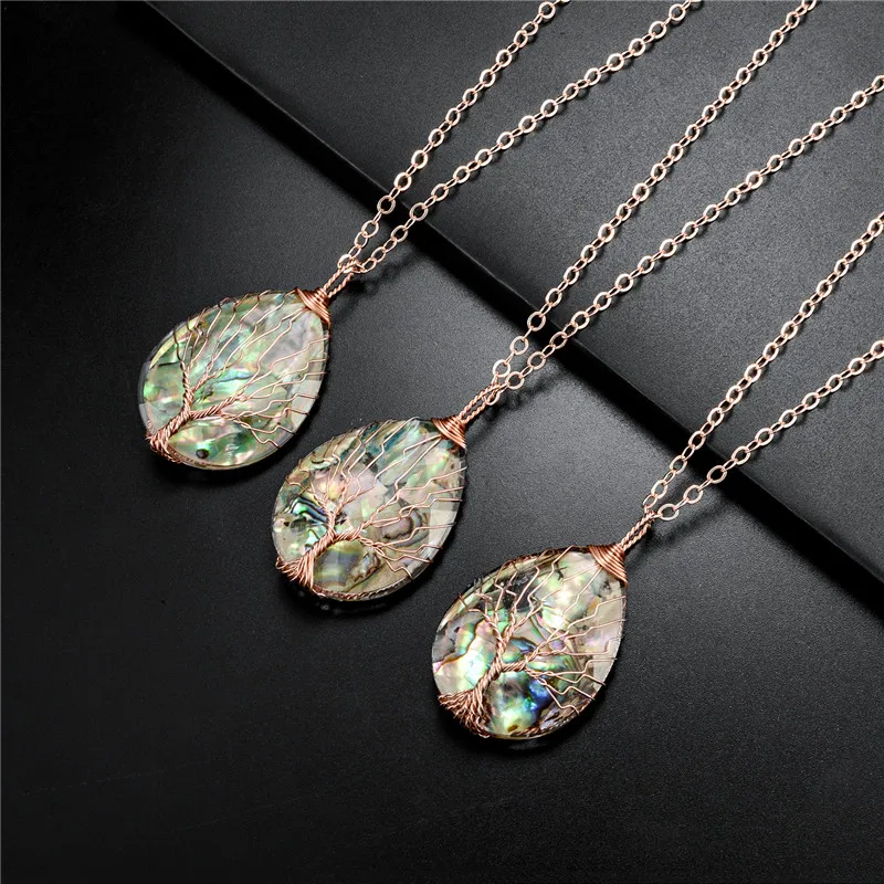 

sedmart Shell Pendant Necklace for Women Water Drop Long Pendant Necklaces Gold Color Copper Wire Tree of Life Jewelry