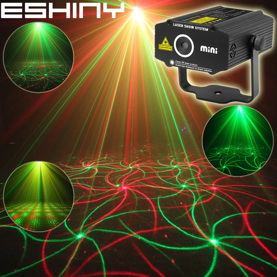ESHINY Mini 2in1 Pattern Effect R&G Audio Star Whirlwind Laser Projector Stage Disco DJ Club Bar KTV Family Party Light Show P14