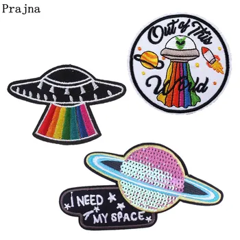 

Prajna Space Style Embroidered Iron-On Patches UFO Star Wars Tactical Patch Embroidered Appliques For Clothes Stripe On Clothing