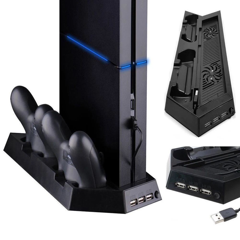  Game Console Cooling Station Vertical Gaming Cooling Stand with Dual Controller Charge Dock + USB/H