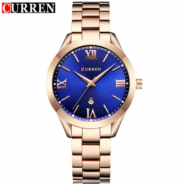 Curren часы Роскошные женские стальные кварцевые часы модные повседневные женские часы Элегантные часы наручные часы relogio feminino 9007 - Цвет: rose blue