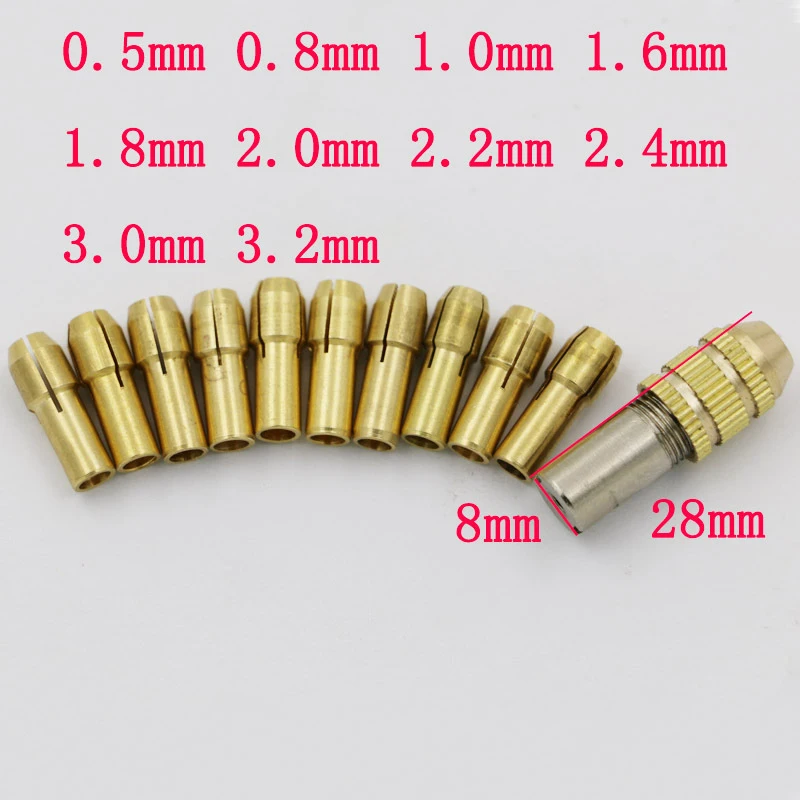11pcs Drill Chucks Bits Brass Collet Mini Drill Chuck for Dremel Rotary Tool Dia 0.5mm-3.2mm Power Tool Accessory  DT6