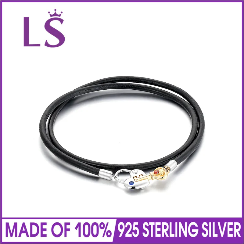 

LS 100% Genuine Leather Long Bracelets With Love Locket for Women Genuine 925 Sterling Silver Bracelet Fashion & Fine Jewelry
