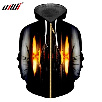 

UJWI Zipper Hoodies Man New Personality 3D Printed Funny Explosion Cloud Mushroom Big Size Unisex Zip Hooded Sweatshirts