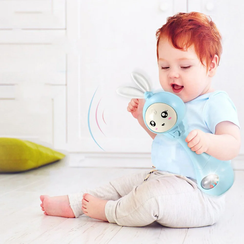 Cute Rabbit Shape Baby Infants Teether Music Light Shaking Rattle Hand
