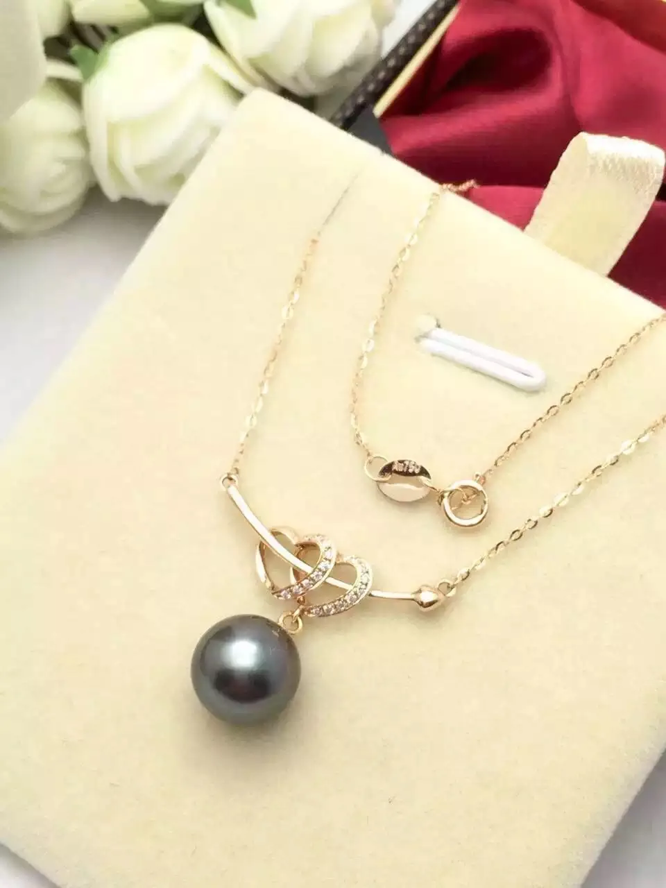 font b Diamond b font Setting Tahiti Black Pearl Pendant font b Necklace b font