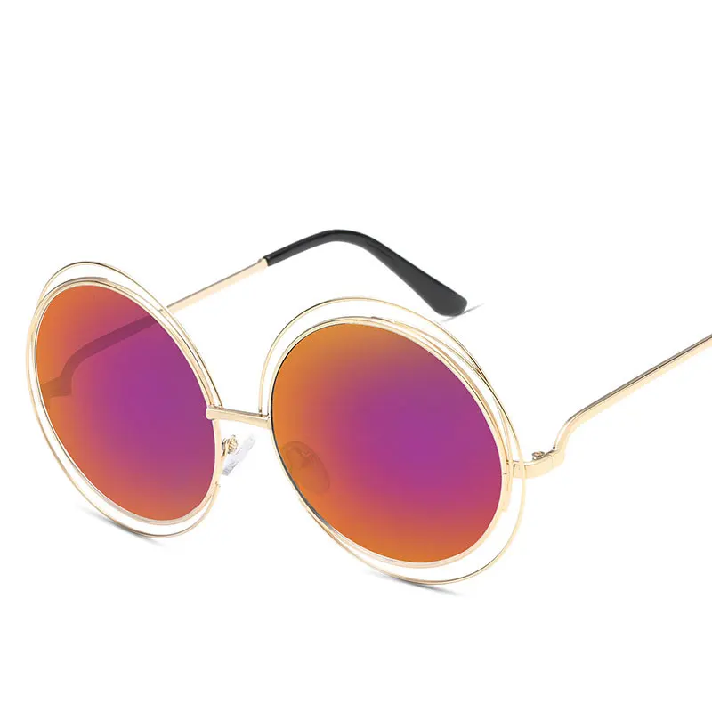 Роскошные круглые солнцезащитные очки для женщин, фирменный дизайн, негабаритные Ретро Винтажные Солнцезащитные очки, женские солнцезащитные очки, UV400, крутые оттенки - Цвет линз: Red