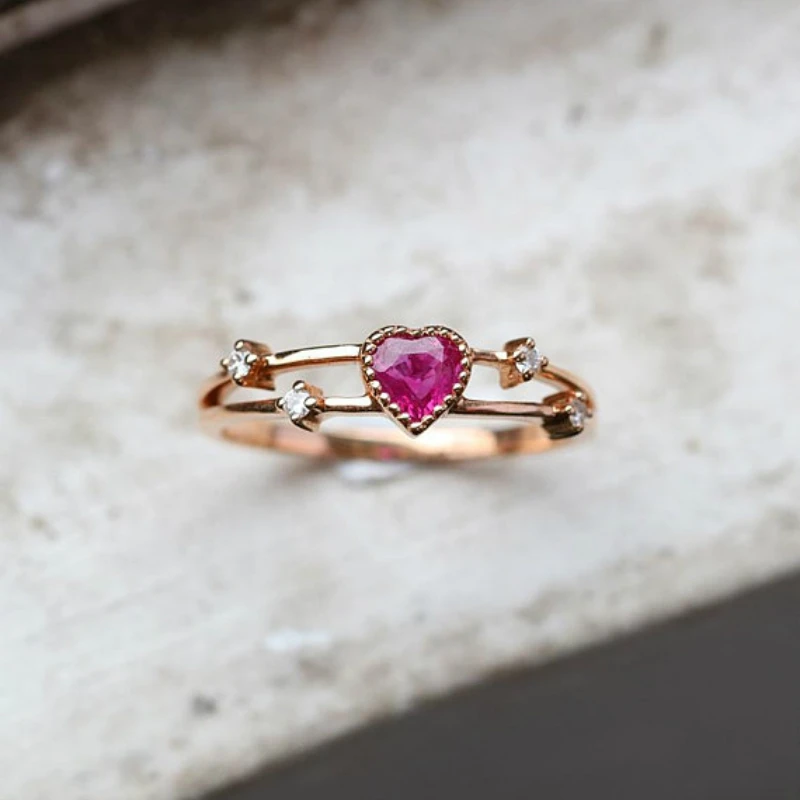 Милые изящные женские Модные Позолоченные фиолетовые кольца в форме сердца, изысканные кольца, свадебные ювелирные изделия