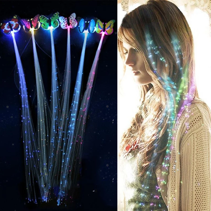 

2019 Hot LED Colorful Hair Braid Butterfly Glow Braid 1/2/5 Pcs With Switch Control LED Toys For Party Bar Atmosphere Light Gift