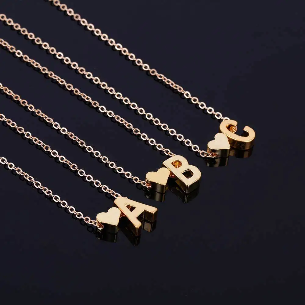 Крошечное Золотое серебряное ожерелье с первоначальным именем 26 букв и подвеской в виде сердца на шею для женщин и девушек, подарочное ювелирное изделие