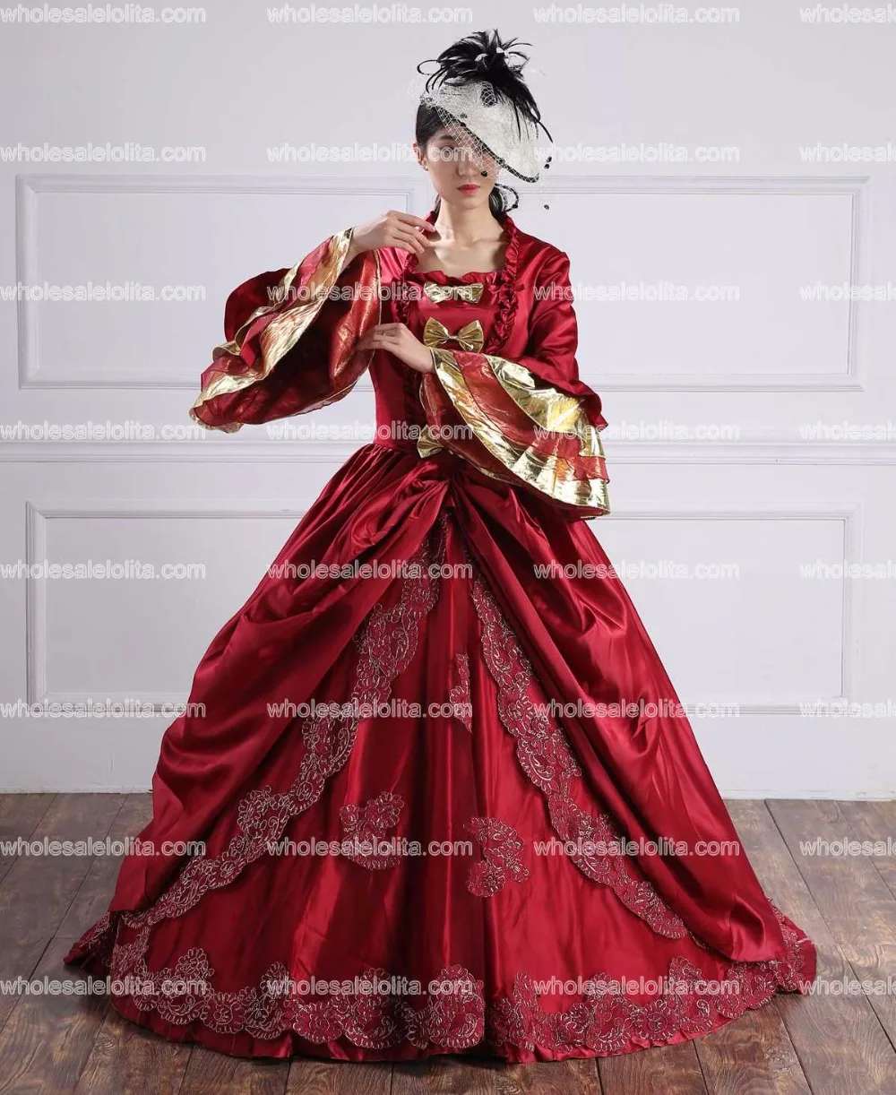 Бордовые Платья Marie Antoinette Ренессанс средневековый длинный хвост викторианские