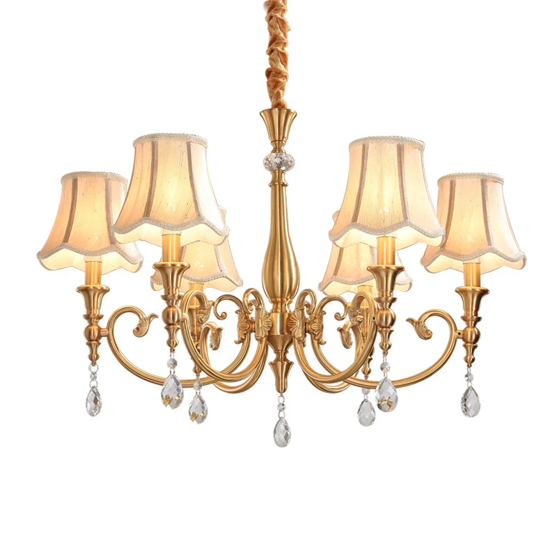 

Nordic Post modern All copper pendant lights gold lamp body dinind room bedroom foyer cloth shade E27 led bulb lighting fixture