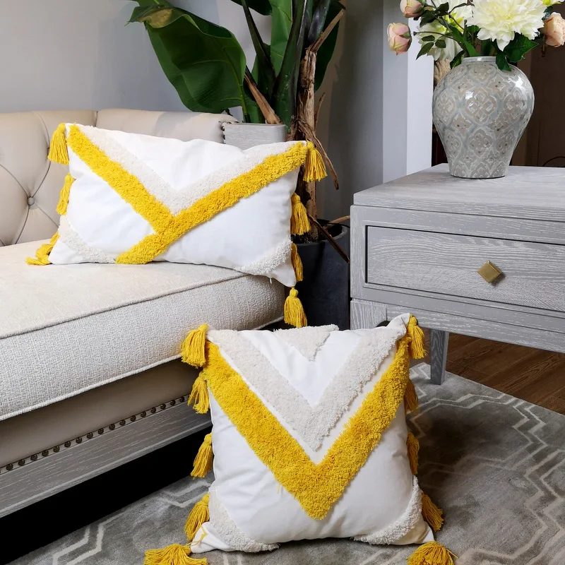 Чехол для подушки в стиле бохо, Шерстяной Чехол ручной работы с кисточками для дивана, простой домашний декор, холст, 45x45 см/30x50 см
