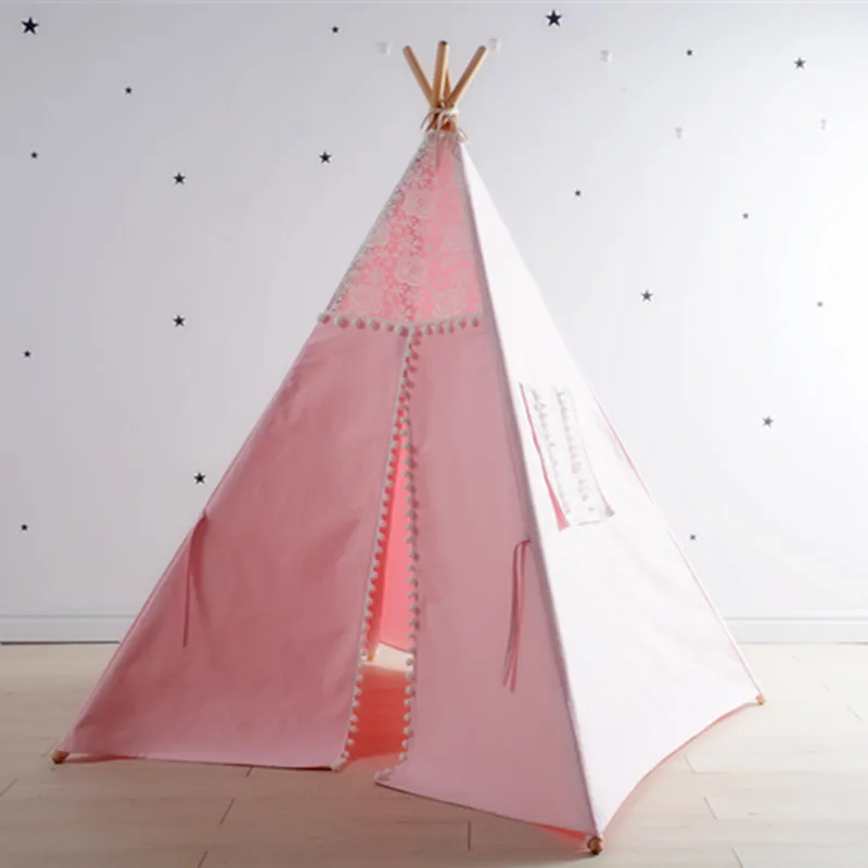 

Pink Girls Pom Pom Teepee Play Tent Childrens Tipi Wigwam Tent